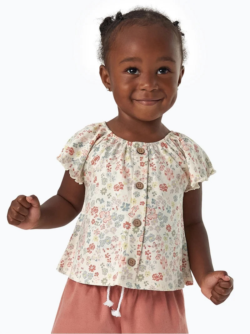 Modern Moments by Gerber Toddler Girl Organic Ruffled Short Sleeve Top, Sizes 12M-5T | Walmart (US)