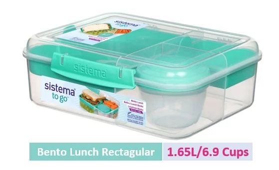 Sistema To Go, 1.65L/6.9 Cups, 1 Pack, Plastic Rectangular Bento Lunch with Yogurt Pot, Teal | Walmart (US)