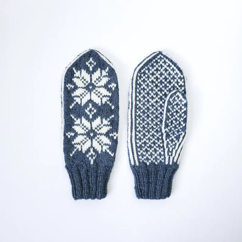 NEW Women's Wool Mittens in blue + white: Snowflake | Etsy (US)