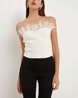 Endless Rose Strapless Knit Feather Top | Express