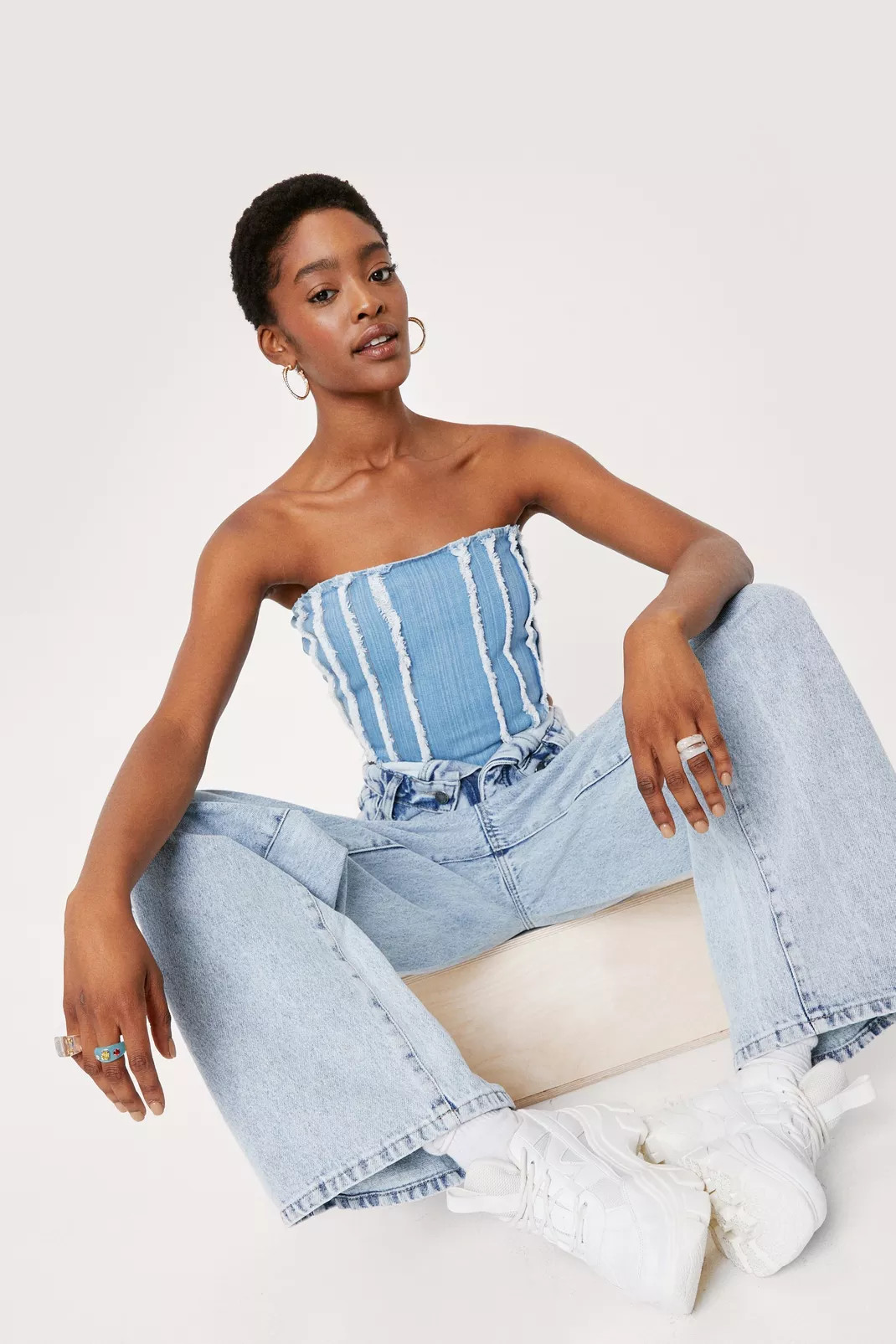 Denim Bandana Bandeau Seam Corset Top | Nasty Gal (US)
