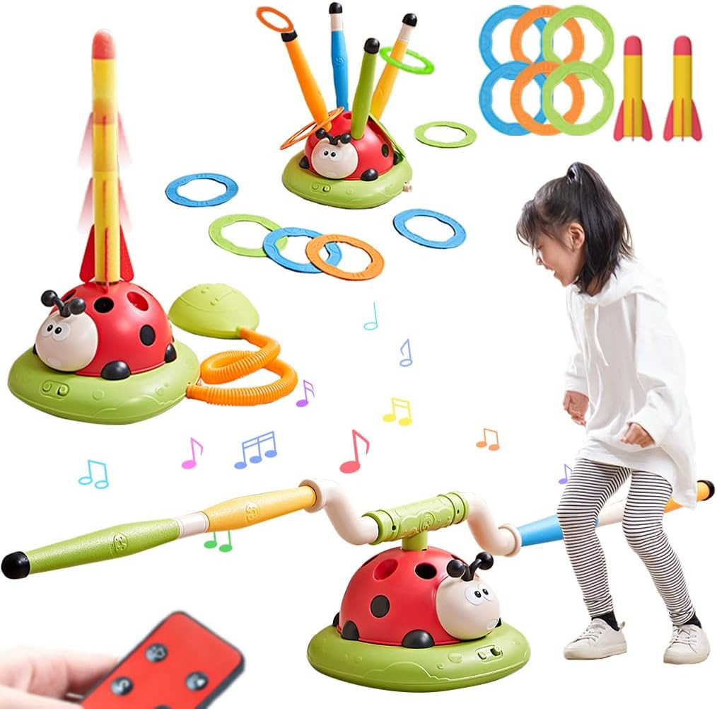 3 in 1 Musical Jump, Toss Ring Game and Stomping Launch Rocket Launcher for Kids Outdoor Toys wit... | Amazon (US)