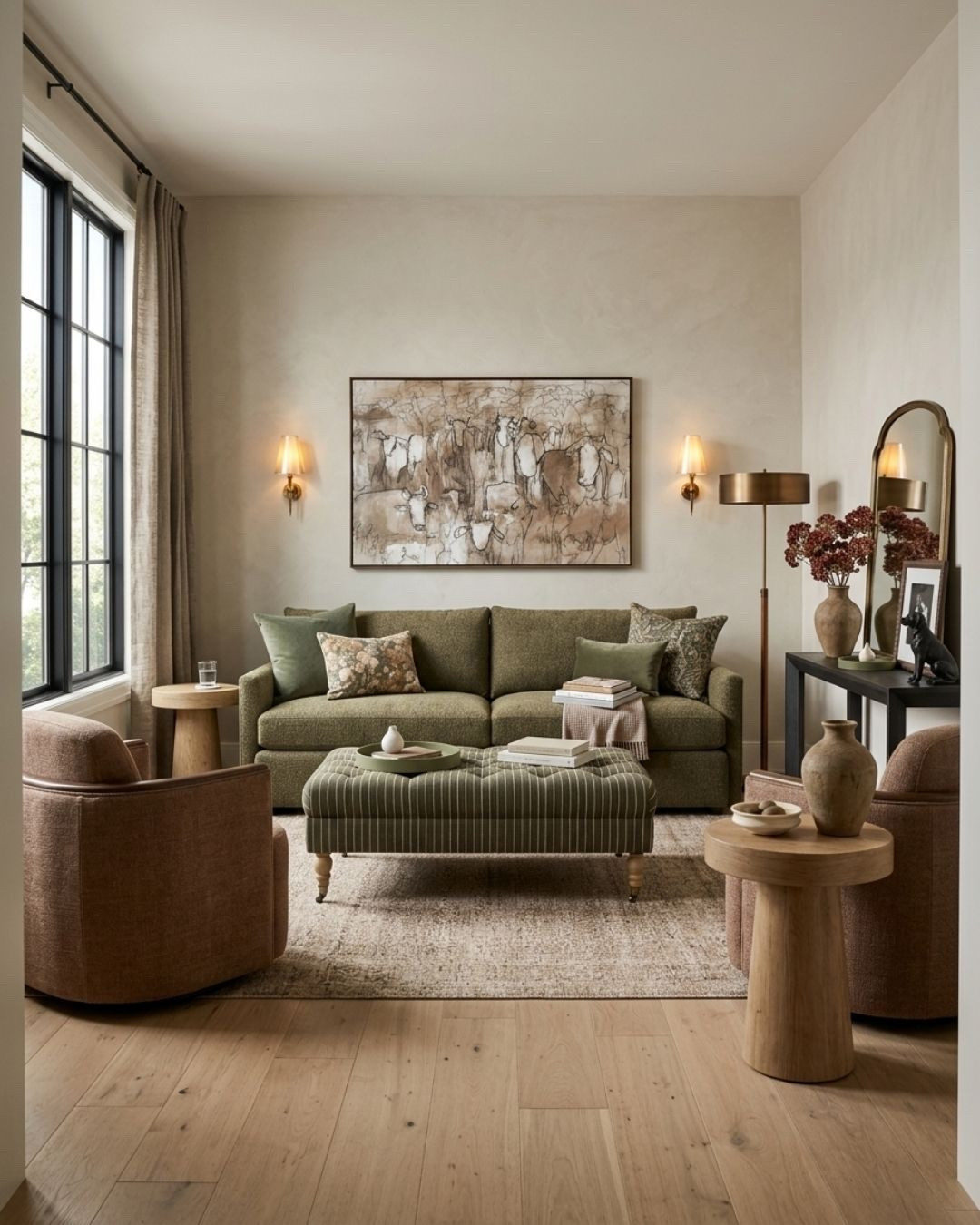 Moody Olive Green Living Room Design

If you’re like me and have a small living room, this design is a must-see. A few strategic pieces, bold colors and patterns, and varying textures make this room look straight out of a magazine. I designed the room around the green sofa and ottoman, with striking black accents and cozy lighting.

*Note: This is a digital room mockup showcasing product styling ideas from my room design mood board.

#livingroom #livingroomdecor #livingroomdesign #livingroomideas #moodboard

#LTKHome