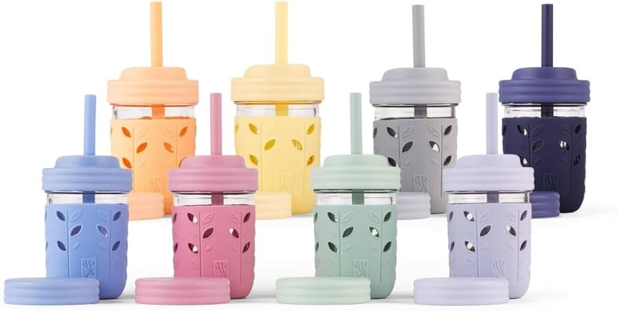 Elk and Friends Kids & Toddler Cups | The Original Glass Mason jars 8 oz with Silicone Sleeves & Silicone Straws with Stoppers | Smoothie Cups | Spill Proof Sippy Cups for Toddlers | Amazon (US)