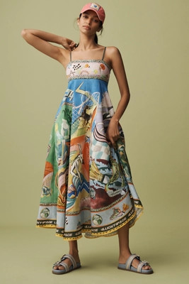 ALÉMAIS Lucky Pace Shirred Linen Midi Sun Dress | Anthropologie (US)