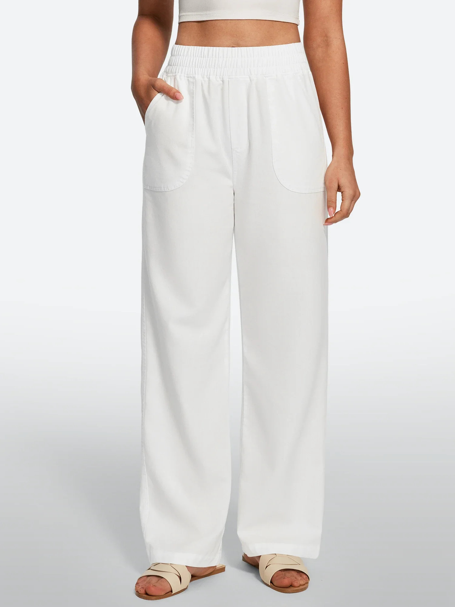 IUGA Cotton Linen Pull-On Wide Leg Pants With Pockets | IUGA