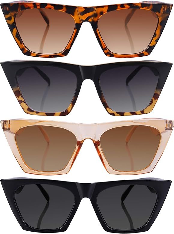 4 Pairs Vintage Square Cat Eye Sunglasses Retro Cateye Sunglasses Trendy Mirrored Glasses for Wom... | Amazon (US)