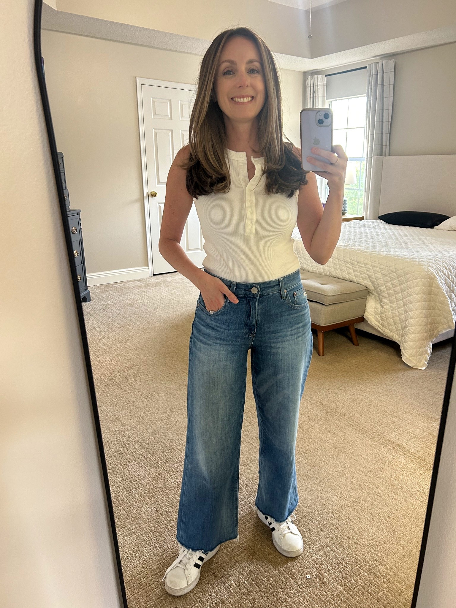 The best wide leg jeans and the shoes I wear almost every day! You can’t beat cute jeans and dressy tennis shoes  

#LTKFindsUnder50 #LTKShoeCrush #LTKPetite