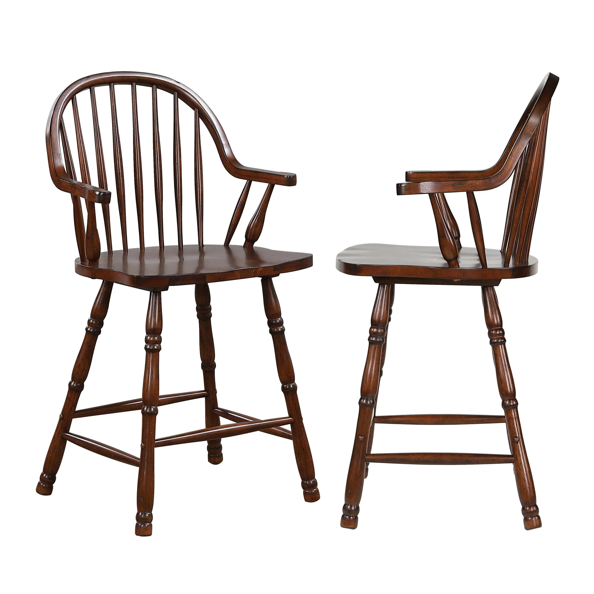 Sunset Trading Andrews 24" Windsor Wood Barstools with Arms in Brown (Set of 2) - Walmart.com | Walmart (US)
