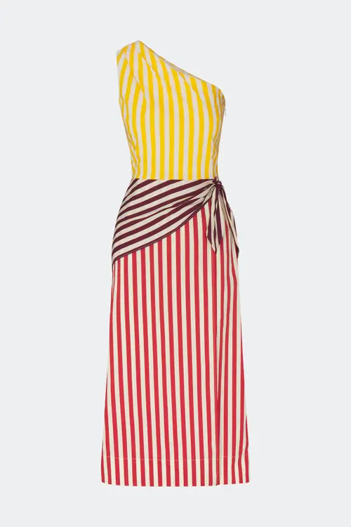 SIMONMILLER Belem Poplin Midi Dress in Red Stripe Combo at Nordstrom, Size Large | Nordstrom