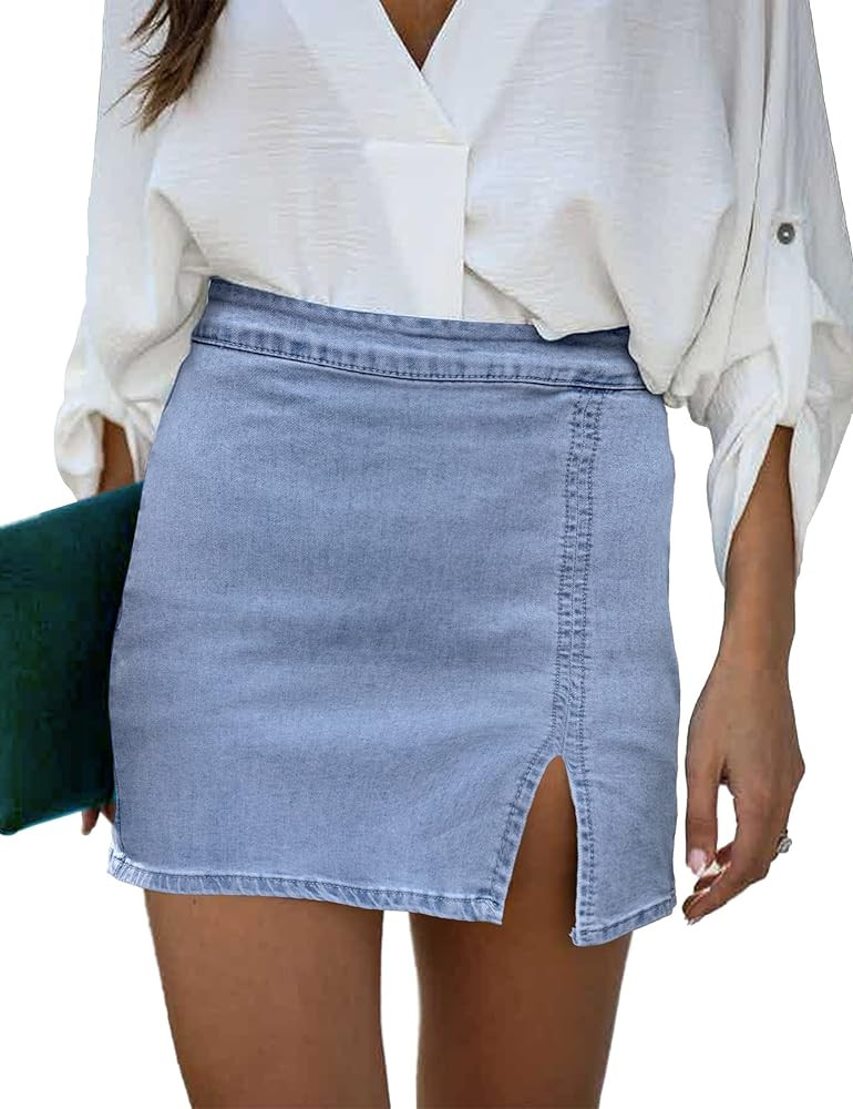 luvamia Jean Skirt for Women with Slit High Wasited Bodycon Stretch Pencil Mini Short Denim Skirt... | Amazon (US)