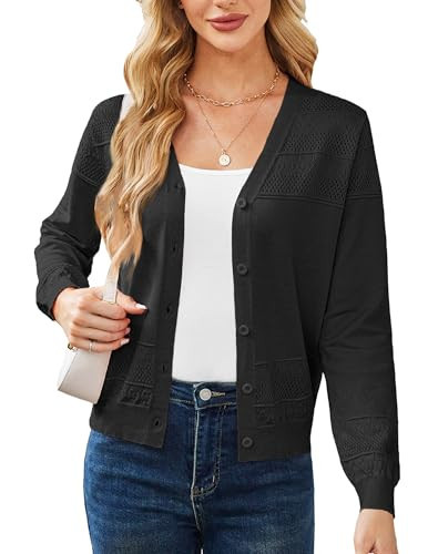 Yekaty Black Cropped Cardigan Sweaters for Women Fall Dressy Casual Shrugs for Dresses Lightweight Jackets | Amazon (US)