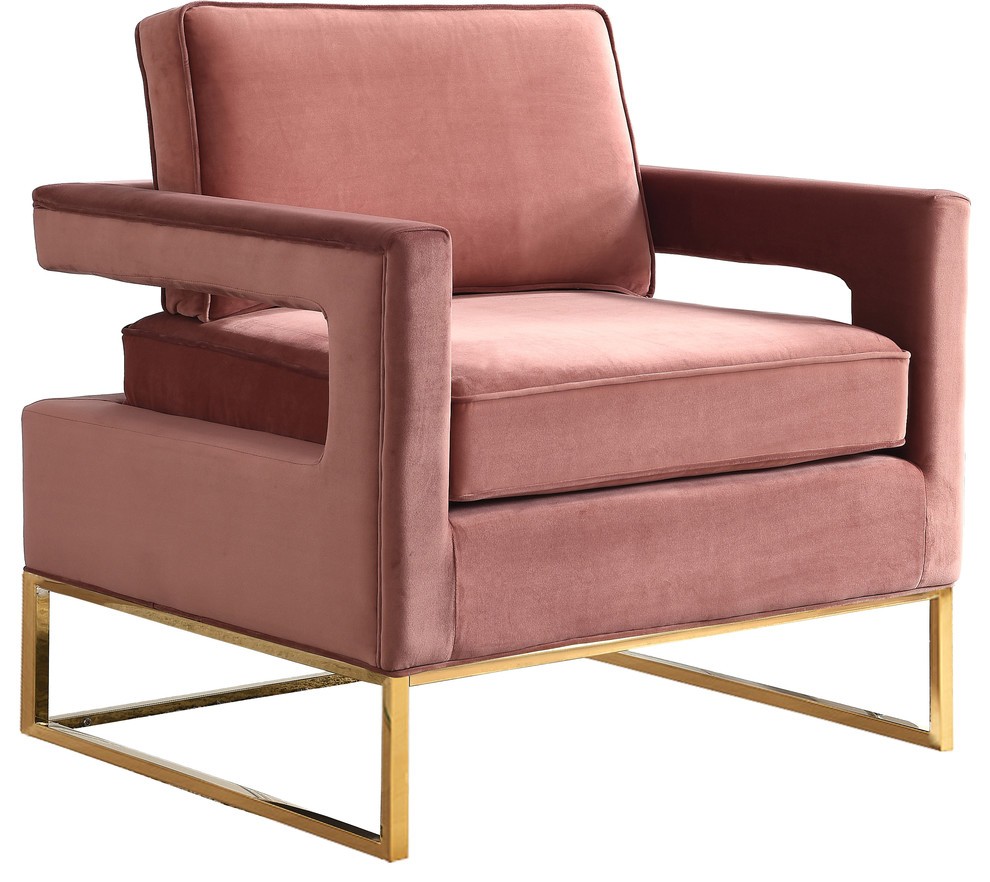 Noah Velvet Accent Chair, Pink, Gold Base | Houzz 