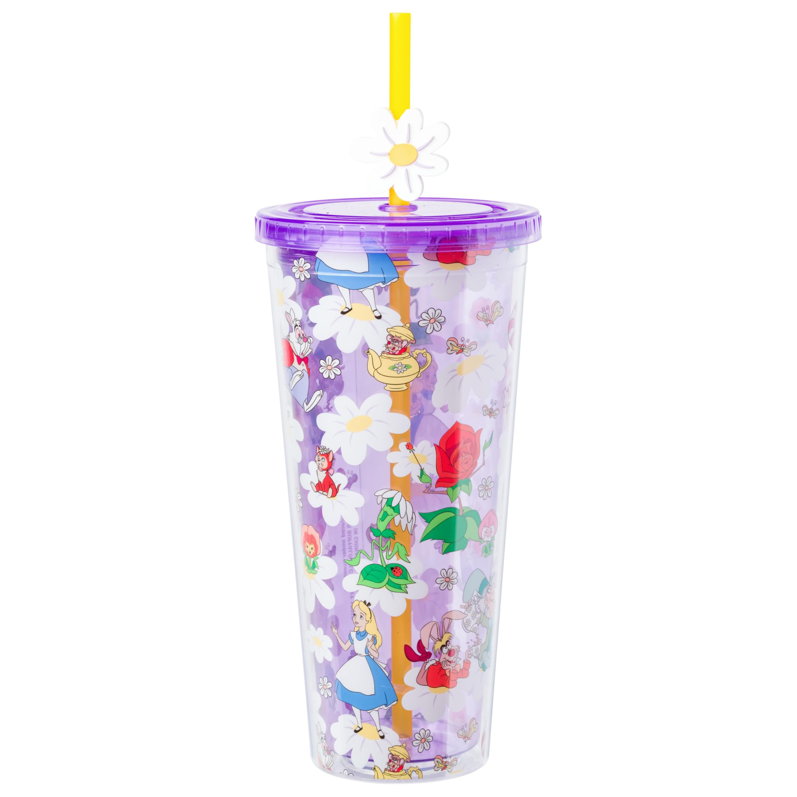 Silver Buffalo Alice in Wonderland Wild Flower Toss 24oz Plastic Cold Cup w/Lid and Topper Straw | Amazon (US)