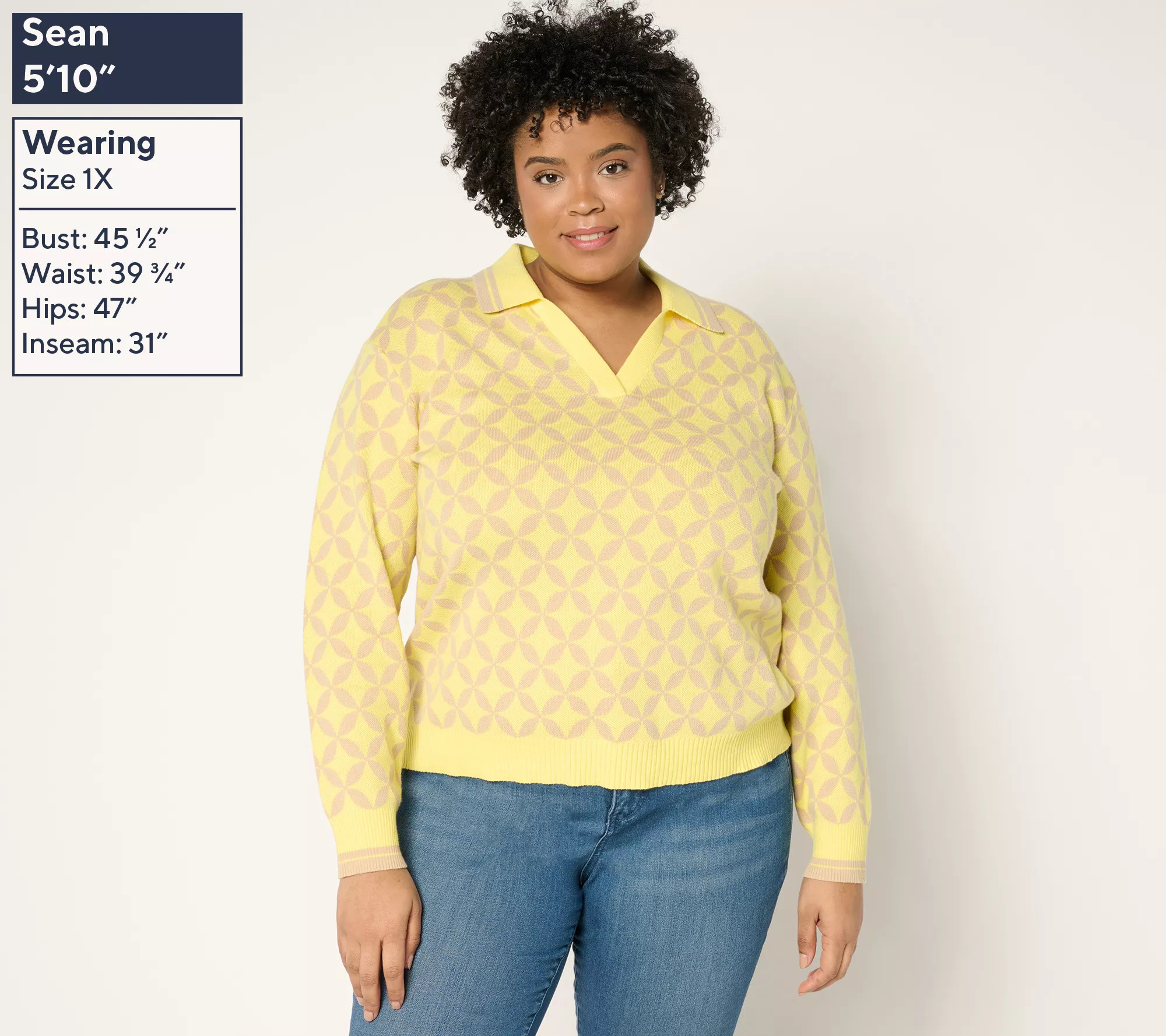 Isaac Mizrahi Live! Clubhouse Geo Print Long Sleeve Polo Sweater | QVC