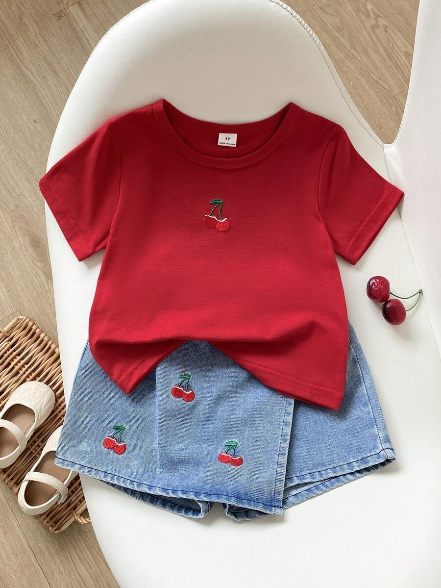 SHEIN Playful Pals Back To School Girls Casual Cute Round Neck Colorful Polka Dot Rainbow Print T... | SHEIN