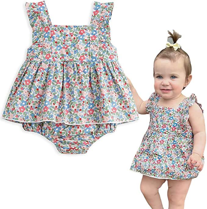 Simplee kids Baby Girls Vintage Floral Romper Dress Infant Sleeveless One-Piece Jumpsuit Clothes ... | Amazon (US)