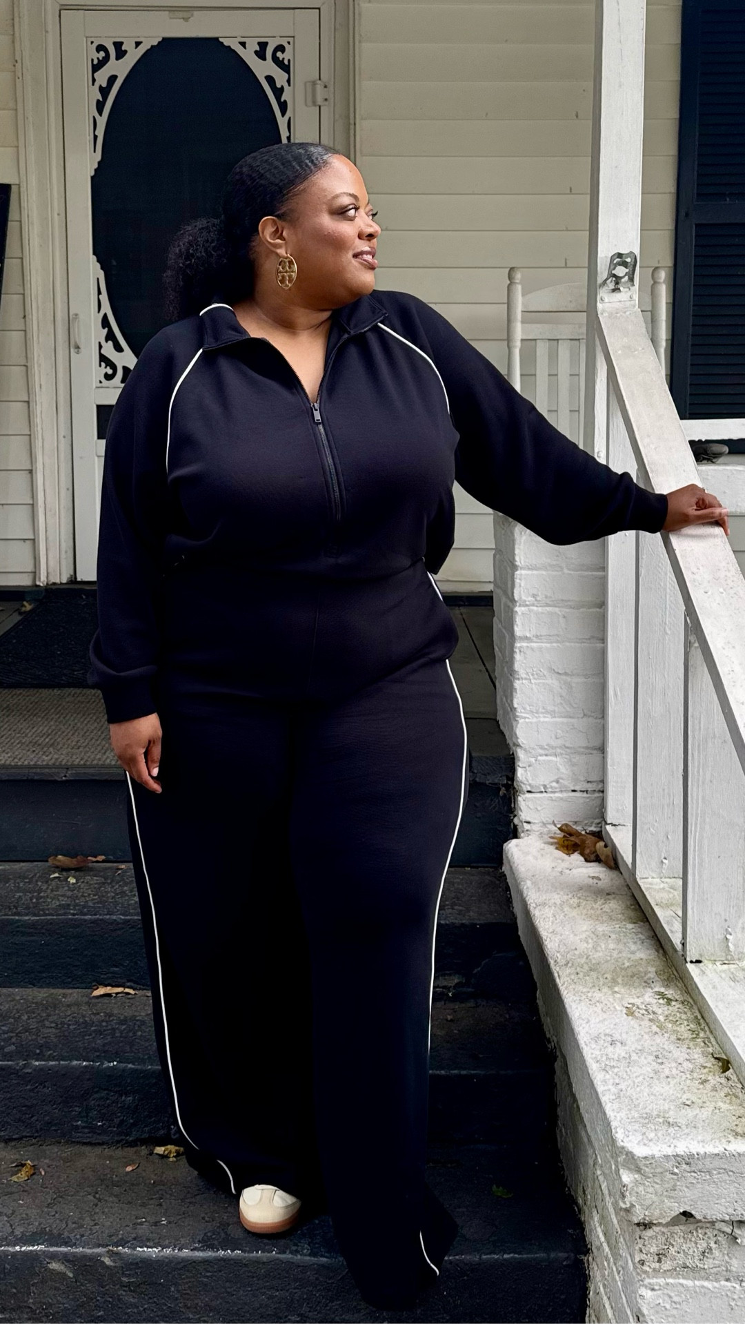 Spanx sent me this super cute jumpsuit just in time for the weather shift, it’s comfy and flattering. I paired it with my Adidas Sambas for a casual vibe. This is my first time wearing them, and okay… I get the hype now. 

#LTKPlusSize #LTKOver40 #LTKSeasonal