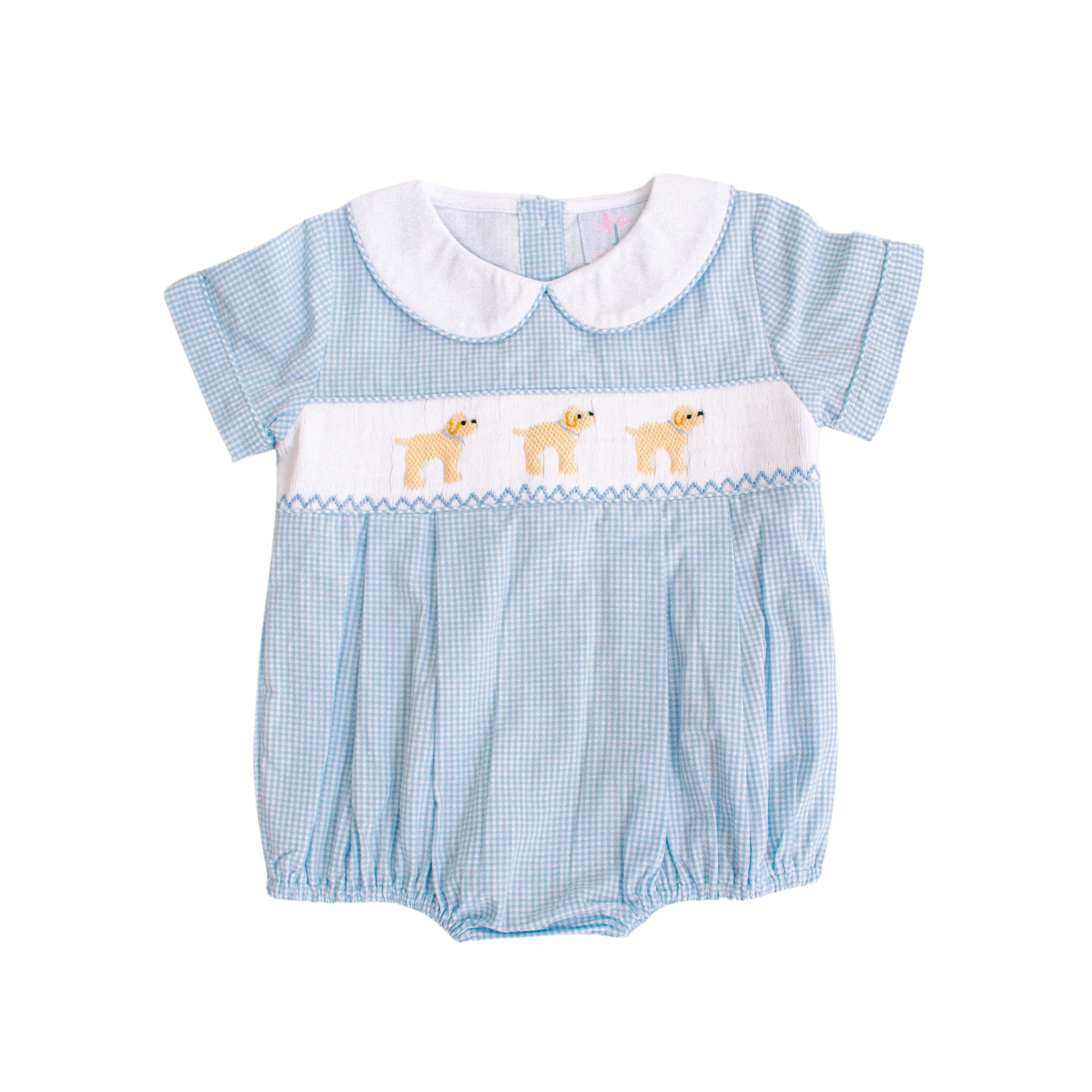 Puppy Blue Gingham Boy Bubble | Lillie & Lilah