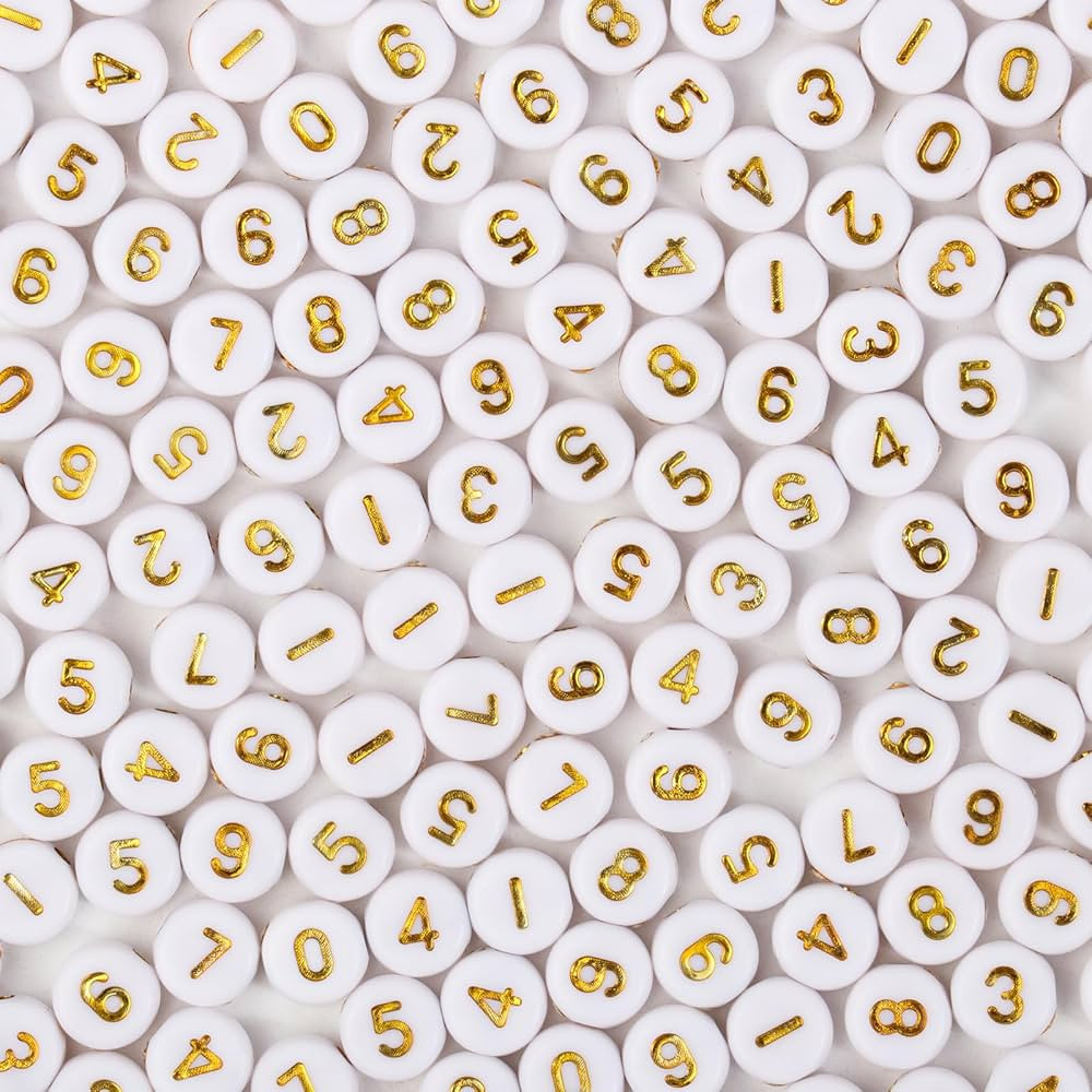 Xilitata 600Pcs Number Beads Gold Number White Round Beads 4x7mm for Friendship Bracelet Making J... | Amazon (US)