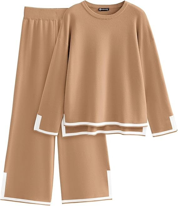 PRETTYGARDEN Women's 2 Piece Knit Sweater Set Casual Long Sleeve Pullover Wide Leg Pants Sweatsui... | Amazon (US)