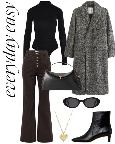 Casual winter outfit idea 🖤

Herringbone coat, winter jeans, black bodysuit, winter outfit inspo 

#LTKfindsunder100 #LTKSeasonal