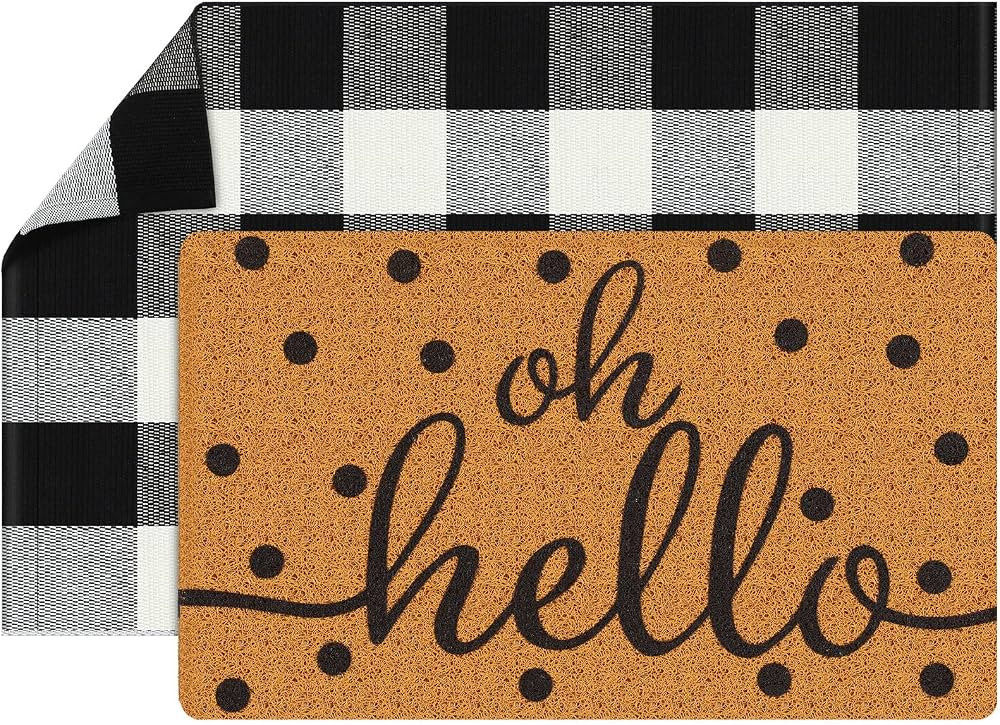 Gaybot 2 Piece Coco Coir Outdoor Rug Oh Hello Door Mat Buffalo Plaid Welcome Mat Nonslip Porch De... | Amazon (US)