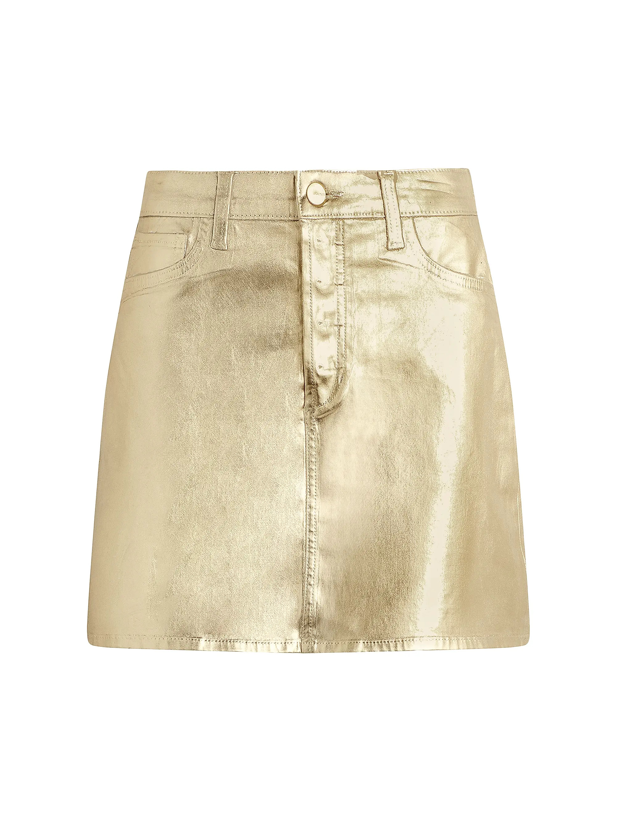 The Cara Metallic-Coated Denim A-Line Miniskirt | Saks Fifth Avenue
