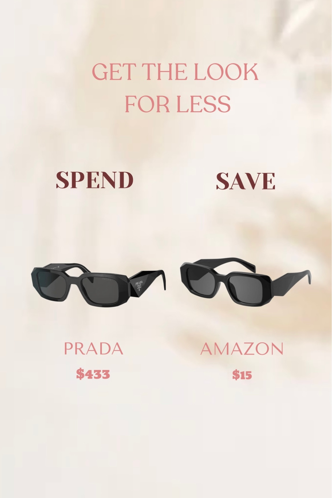 Get the look for less - LOVE these Prada dupe sunnies. The Amazon ones come in a few other colors too! 

#amazon
#amazonfashion
#amazonfinds
#prada 

#LTKstyletip #LTKsalealert