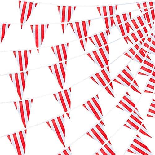 RUBFAC 170ft 120pcs Red and White Striped Pennant Banner Flags String Triangle Bunting Flags, Party  | Amazon (US)