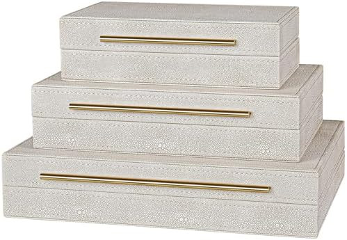 Elegant Set of 3 Ivory Shagreen Decorative Boxes with Velvet Lining and Golden Handles - Versatil... | Amazon (US)