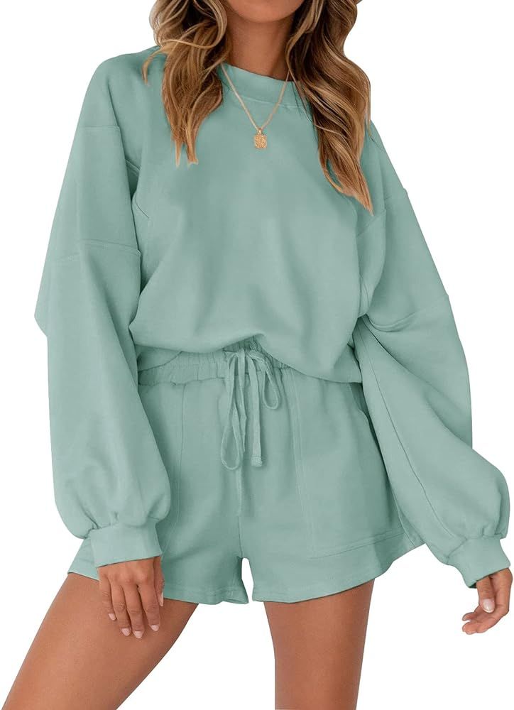 Women's Oversized  Sleeve Lounge Sets Casual Top and Shorts 2 Piece Outfits Sweatsuit | Amazon (US)