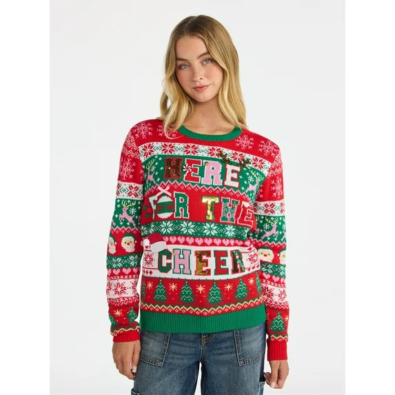 No Boundaries Christmas Sweater, Lightweight, Women's - Walmart.com | Walmart (US)