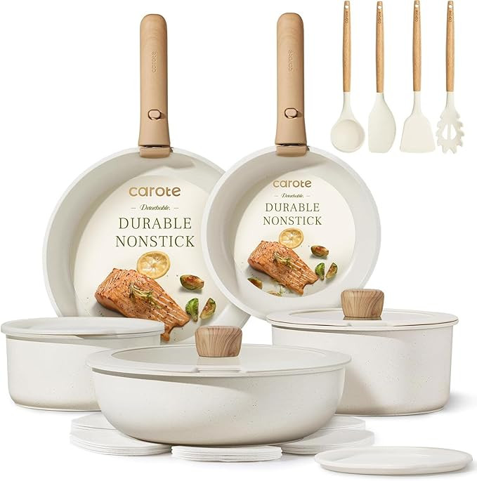 CAROTE 19pcs Pots and Pans Non Stick, Cookware Sets Detachable Handle, Induction Kitchen Pots and... | Amazon (US)