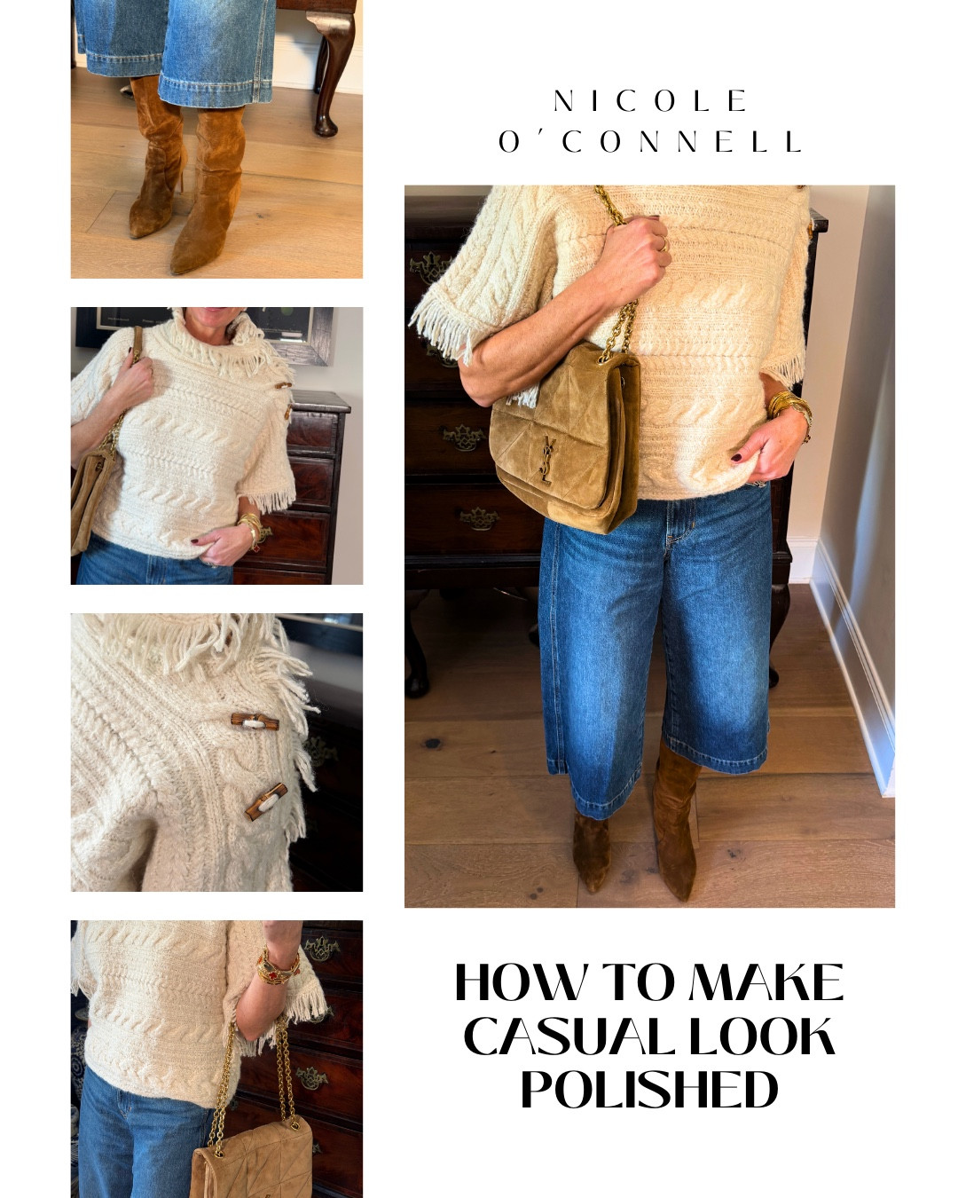 A casual outfit doesn’t have to look casual.
The difference is intention.

This look starts with elevated basics — denim culottes, a textured knit, and classic suede boots — but what really makes it work is how everything comes together. Mixing textures, keeping a cohesive neutral palette, and adding one structured accessory instantly makes an everyday outfit feel polished and put-together.

This is exactly how I help my clients get dressed with confidence:
✔️ Understanding proportions
✔️ Choosing the right fabrics
✔️ Styling basics in a way that actually feels elevated

If you want your everyday outfits to work harder for you, I’d love to help.

📩 DM me to book a personal styling session or to get help elevating your wardrobe. #FashionStylist ##WardrobeStylist ##StyledInNJ ##NJEntrepreneurWomen ##SummitNJWomen