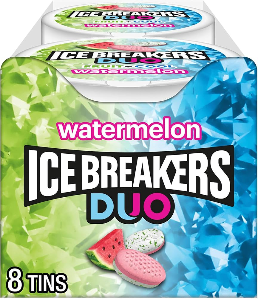 Ice Breakers Duo Fruit Plus Cool Watermelon Sugar Free Mints Tins, 1.3 oz (8 Count) | Amazon (US)