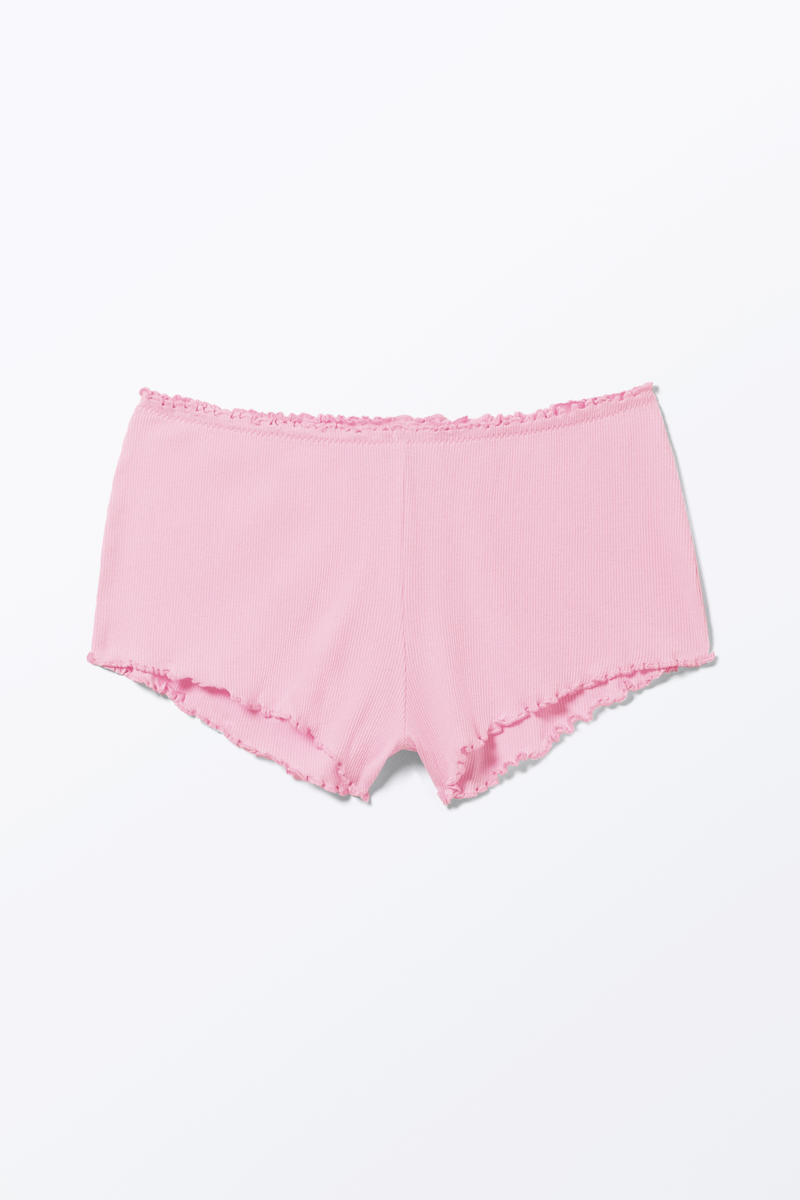 Gerippte Mini-Shorts Mit Rüschen - Rosa | Monki (DE)
