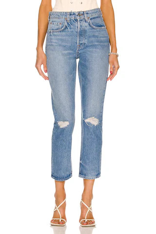 GRLFRND Karolina High Rise Straight Crop Jeans in Denim-Light | FWRD 