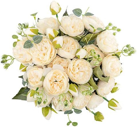 KAHAUL Artificial Silk Peony Flowers White Peony Fake Flowers Bouquet Flower Small Pieces Design ... | Amazon (US)