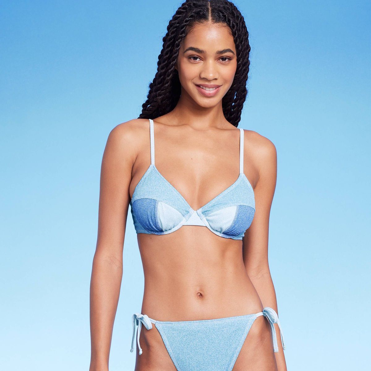 Women's Patchwork Underwire Bikini Top - Wild Fable™ Blue Denim | Target