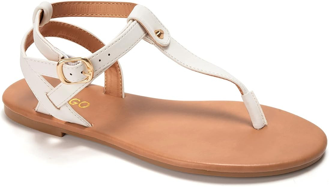 Colgo Thong Flat Sandals, Casual Women T-Strap Dress Sandals with Adjustable Ankle Buckle for Sum... | Amazon (US)