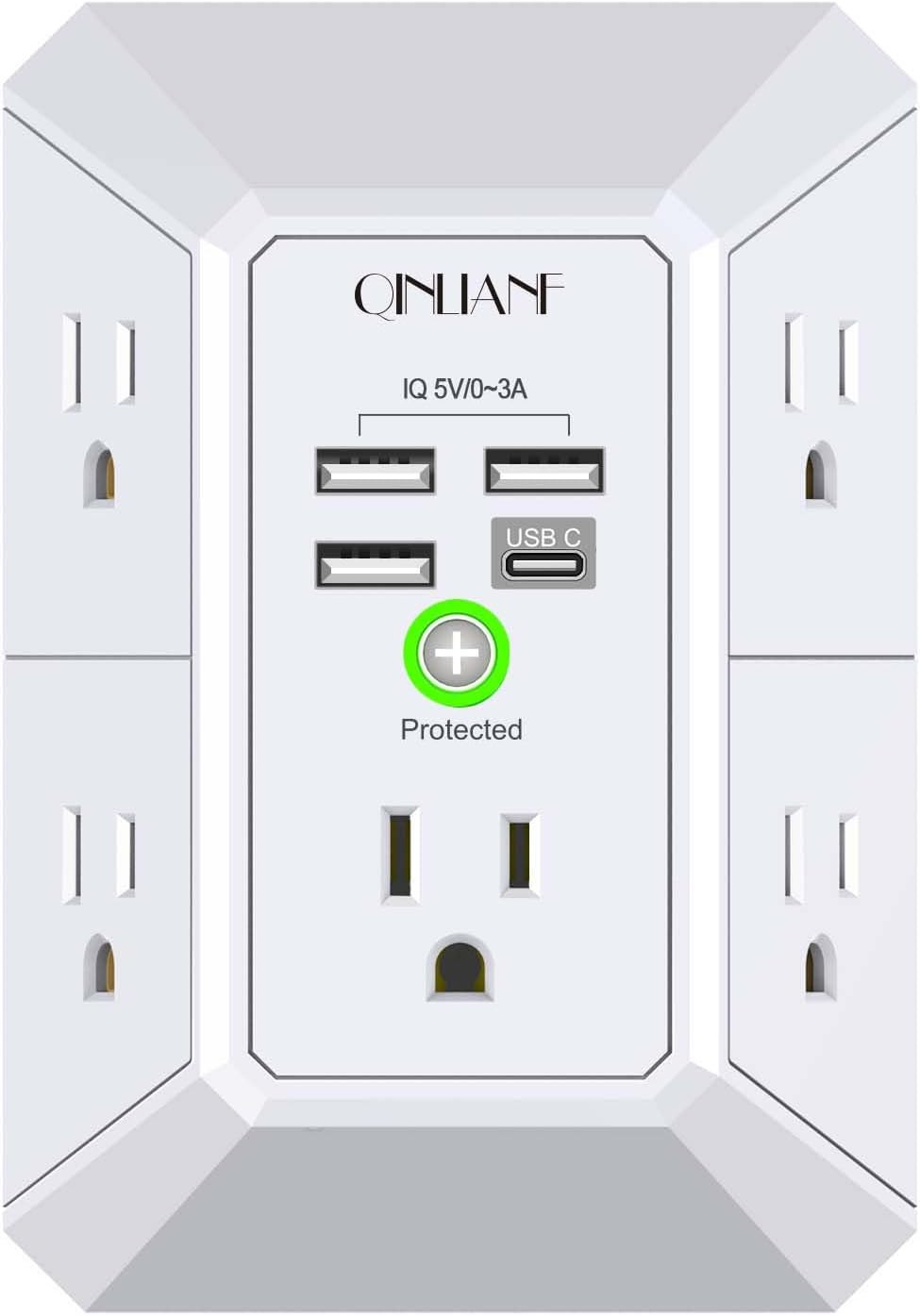 Wall Charger, Surge Protector, QINLIANF 5 Outlet Extender with 4 USB Charging Ports (4.8A Total) 3-Sided 1680J Power Strip Multi Plug Adapter Spaced for Home Travel Office (3U1C) | Amazon (US)