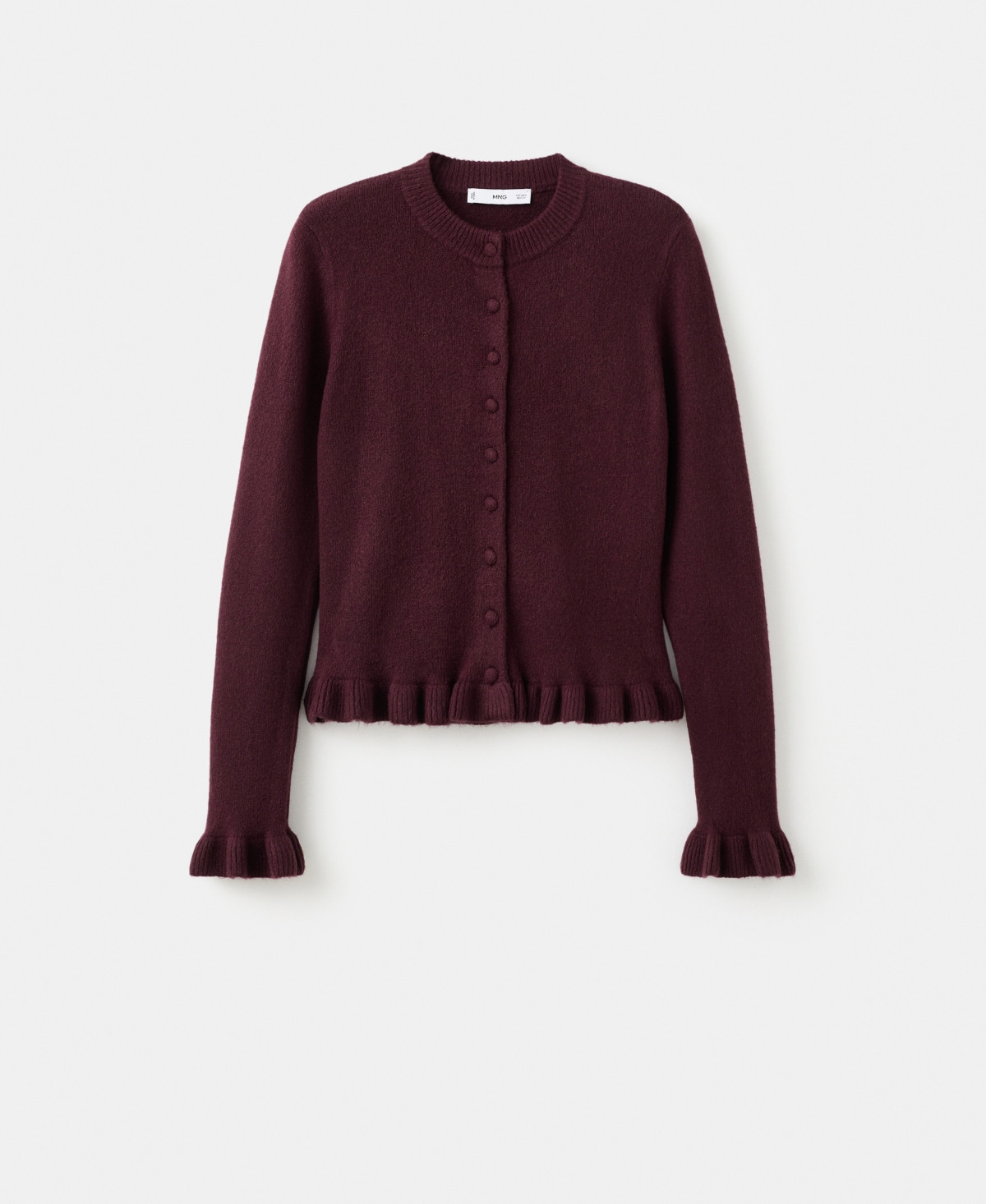 Mango Women's Ruffle Knit Cardigan - Wine | Macy's