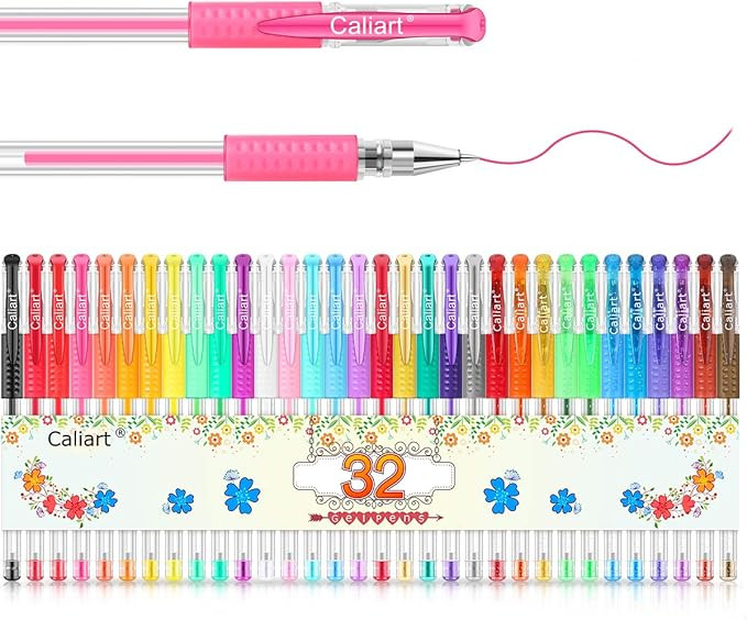 Gel Pens, Caliart 32 Colors Gel Pen Set, 40% More Ink Colored Gel Markers Fine Point Pens for Kid... | Amazon (US)