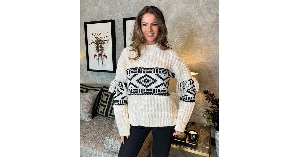 AX Paris Cream Fairisle Fringe Trim Jumper | New Look | New Look (UK)