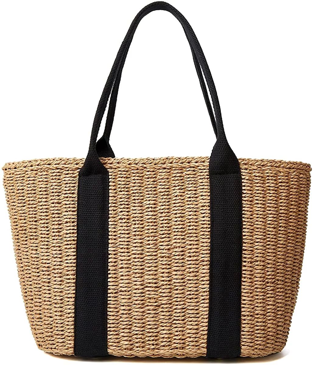 Women Straw Bags Summer Beach Large Tote Bag Handmade Woven Shoulder Crossbody Handbag | Walmart (US)