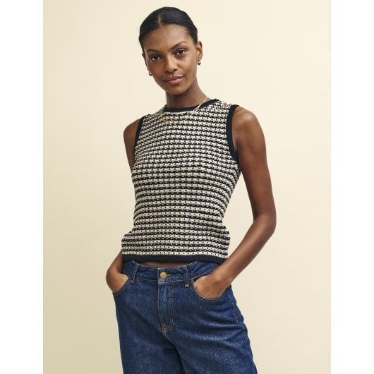 Black Stripe Mock-Crochet Sleeveless Tank Top | Nobody's Child