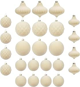 KI Store Velvet Christmas Balls Cream White 25pcs Flocked Christmas Tree Ornaments Assortment for... | Amazon (US)