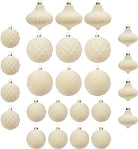 KI Store Velvet Christmas Balls Cream White 25pcs Flocked Christmas Tree Ornaments Assortment for... | Amazon (US)