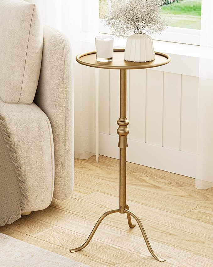Brass Distressed Iron Round Pedestal End Table, 25 Inch Vintage Martini Cocktail Accent Table wit... | Amazon (US)